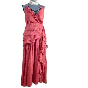 LuLu's Maxi Dress Gown Ruffles Plunging Neckline Sheath NWT Bridesmaid Prom LARG